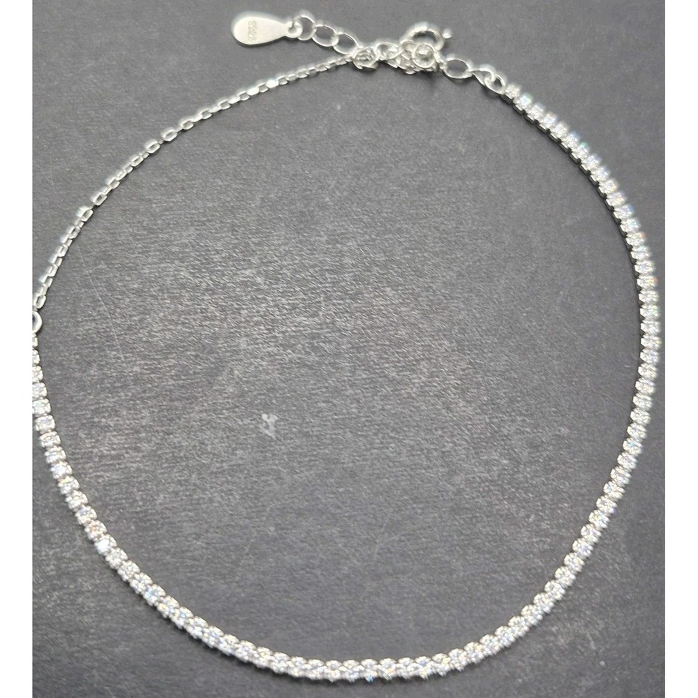 New Condition 9'' Sterling Silver CZ Anklet 925 K1